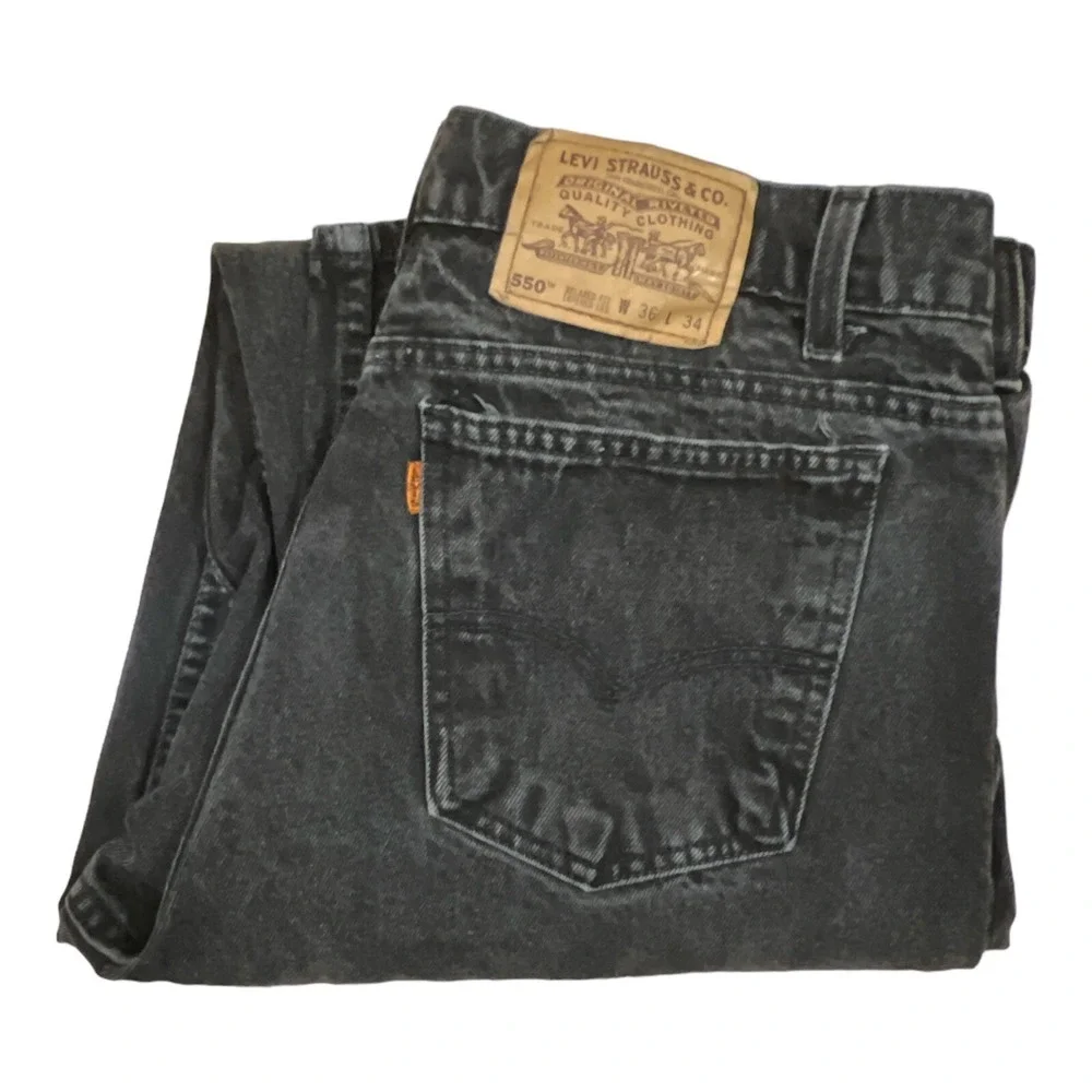 Vtg 90s Levis 550 Jeans‎ Mens 36x32.5 Black Orange Tab Student Fit Grunge